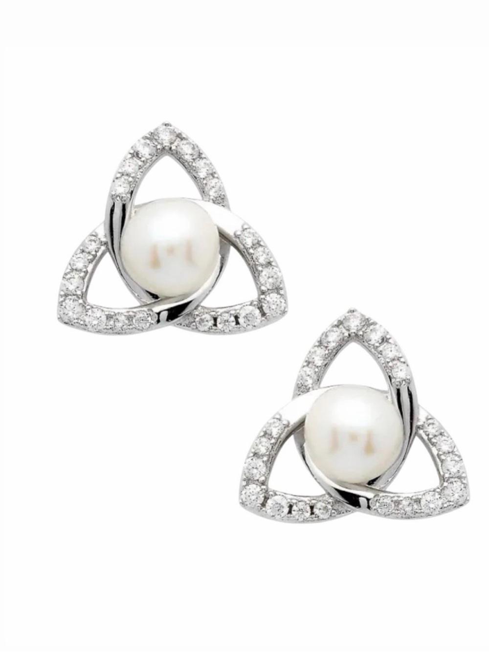 BLARNEY WOOLEN MILLS • Silver Trinity Knot Pearl Earrings